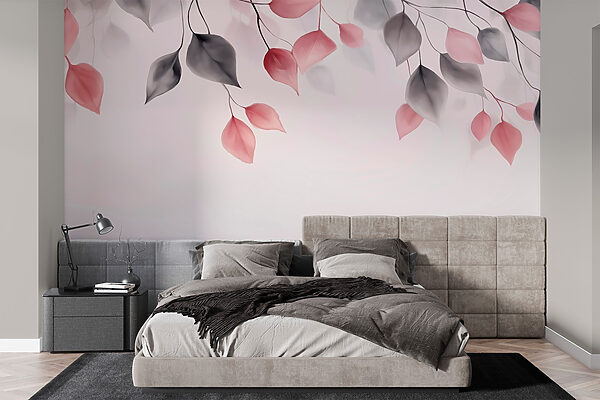 Pink and grey leaves on branches Wall murals Pink and grey leaves on branches