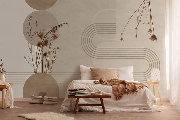 Brown and white background with brown and white circles and plants Wall murals Brown and white background with brown and white circles and plants