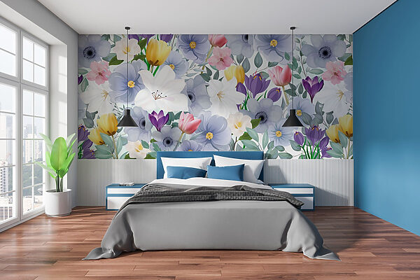 Group of flowers with leaves Wall murals Group of flowers with leaves