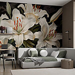 Wall murals Beautiful white lilies in full bloom