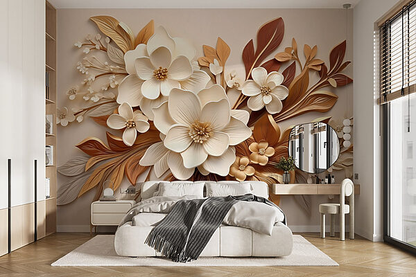 Group of white and brown flowers Wall murals Group of white and brown flowers