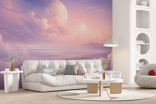 Landscape with clouds and a moon Wall murals Landscape with clouds and a moon