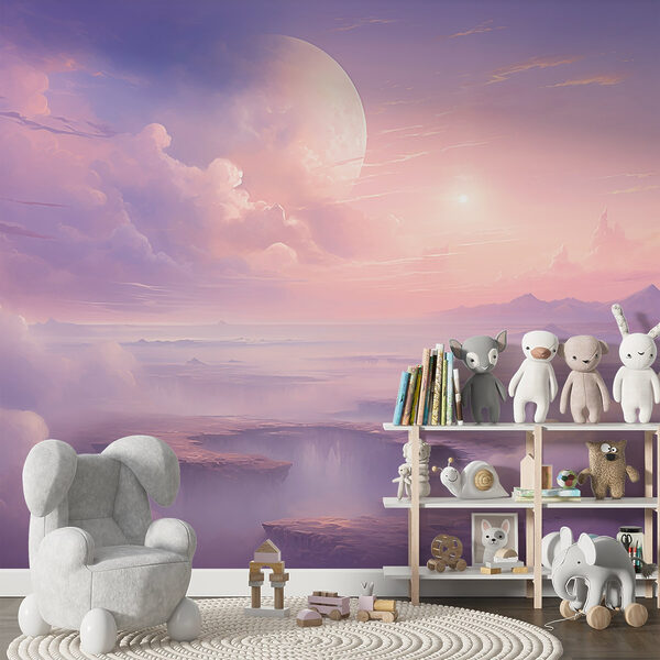 Wall mural Landscape with clouds and a moon