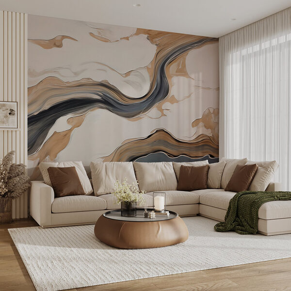 Wall mural White and black swirls on a white surface