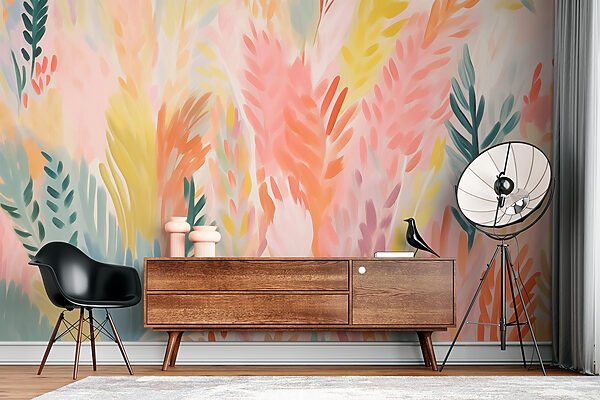 Colorful leaves on a white surface Wall murals Colorful leaves on a white surface