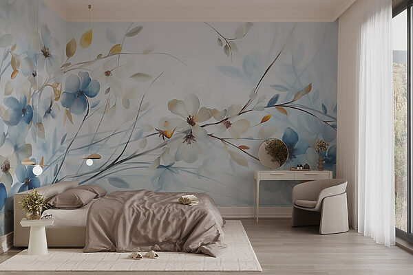 Painting of flowers and leaves Wall murals Painting of flowers and leaves