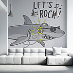 Wall murals Cartoon shark with headphones