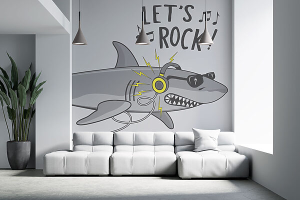 Cartoon shark with headphones Wall murals Cartoon shark with headphones