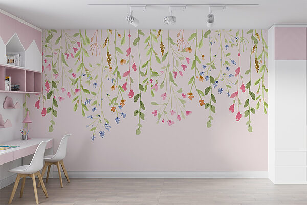 Painting of flowers and leaves Wall murals Painting of flowers and leaves