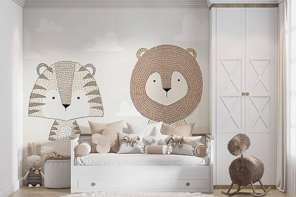 Lion and tiger in a desert Wall murals Lion and tiger in a desert