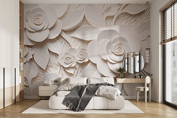 White paper flowers and leaves Wall murals White paper flowers and leaves