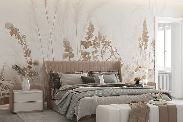 Serene botanical composition in soft tones Wall murals Serene botanical composition in soft tones