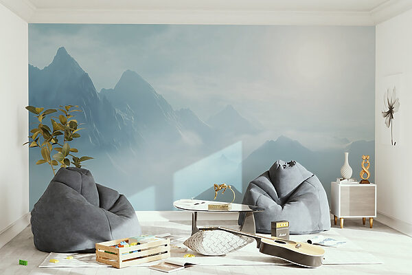 Mountain range with clouds and the sun Wall murals Mountain range with clouds and the sun
