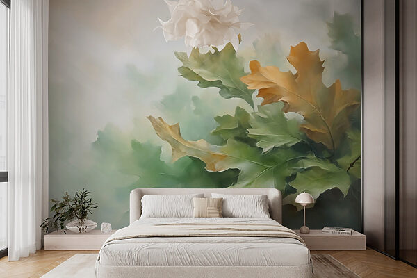 Painting of leaves on a branch Wall murals Painting of leaves on a branch