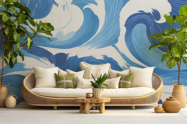 Wall murals Wall murals Blue and white waves (SKU: w03729)