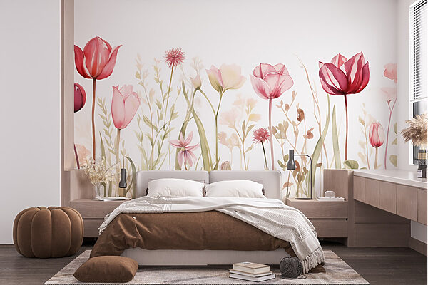 Painting of flowers and grass Wall murals Painting of flowers and grass