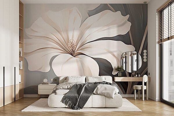 White flower on a gray background Wall murals White flower on a gray background