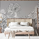 Wall murals Line of flowers on a gray background