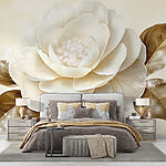 Wall murals White flower with brown leaves