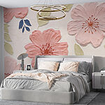 Wall murals Wall with flowers and leaves