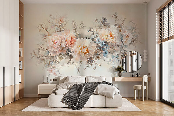 Painting of flowers on a white surface Wall murals Painting of flowers on a white surface