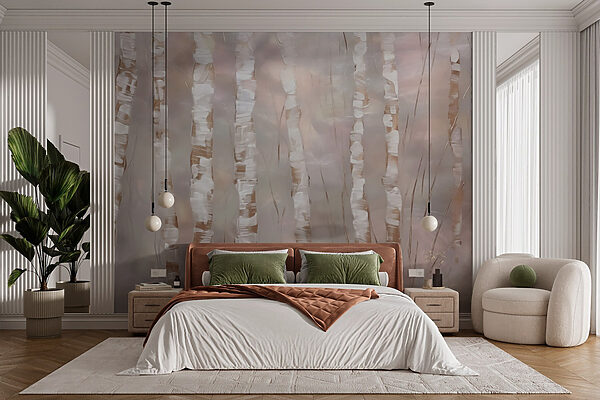 Serene birch trees in soft hues Wall murals Serene birch trees in soft hues