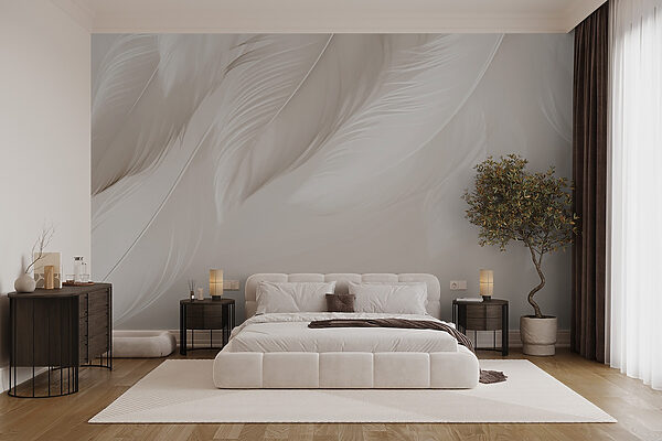 Soft feathers gently cascade down Wall murals Soft feathers gently cascade down