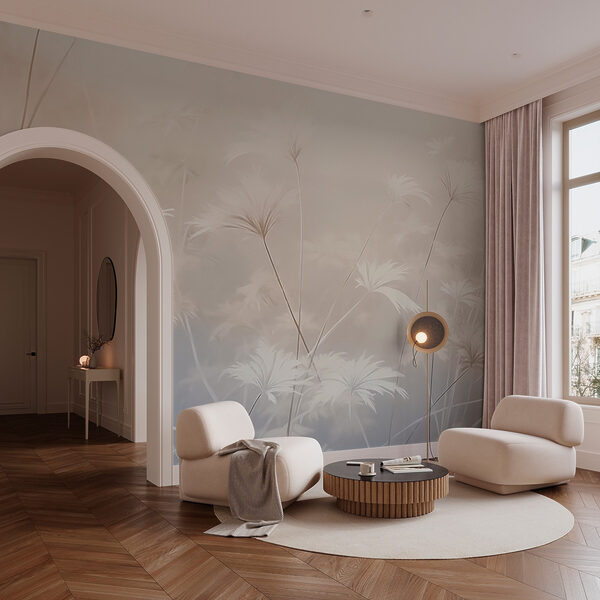 White flowers in a foggy environment Wall murals White flowers in a foggy environment