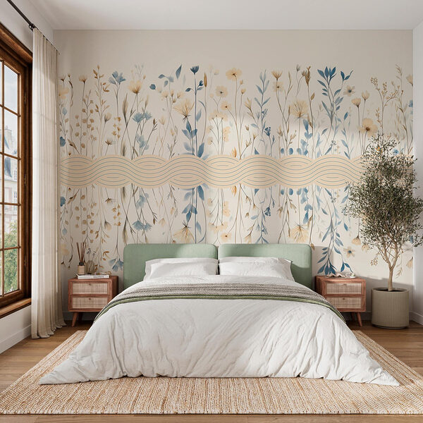 Floral pattern with blue and white flowers Wall murals Floral pattern with blue and white flowers