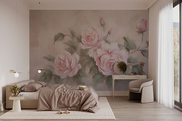 Painting of pink roses Wall murals Painting of pink roses