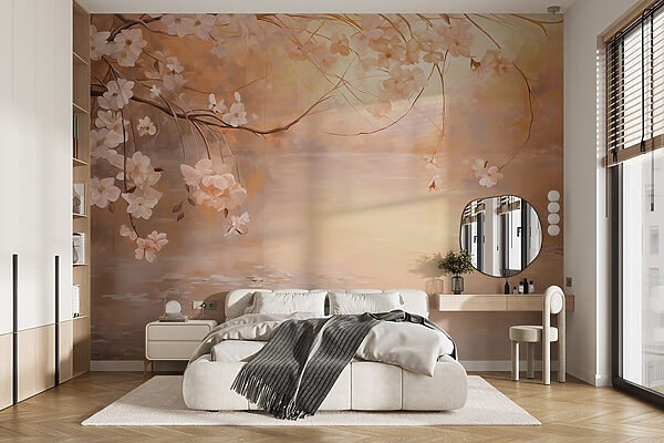 Wall murals Painting of a tree branch with flowers (SKU: w09046) Wall murals Wall murals Painting of a tree branch with flowers (SKU: w09046)