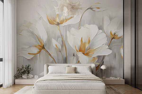 Painting of white flowers Wall murals Painting of white flowers