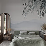 Wall murals Water and trees with mountains in the background
