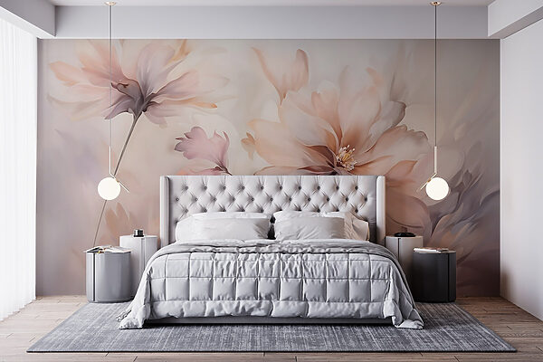 Painting of flowers on a white background Wall murals Painting of flowers on a white background