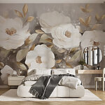 Wall murals Painting of white flowers and leaves