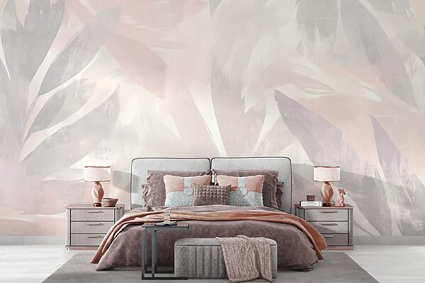 White and pink background with leaves Wall murals White and pink background with leaves