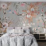 Wall murals Wallpaper with flowers and feathers