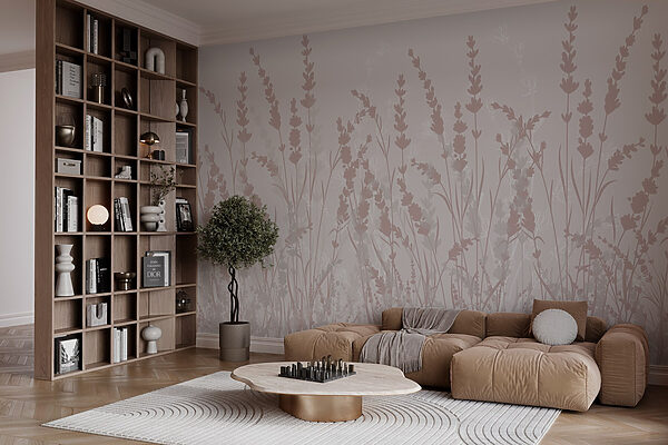 Serene botanical illustration in soft tones Wall murals Serene botanical illustration in soft tones