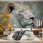 Wall murals Lion with flowers and smoke
