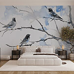 Wall murals Group of birds on a tree branch