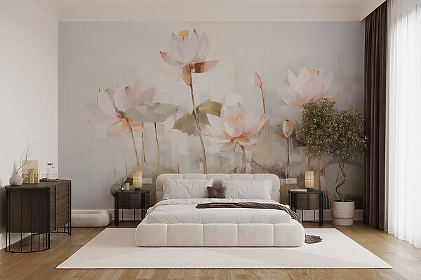 Wall murals Painting of flowers and leaves (SKU: w09067) Wall murals Wall murals Painting of flowers and leaves (SKU: w09067)