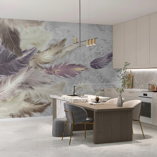 Wall mural Colorful feathers on textured background