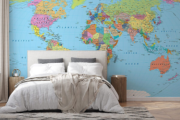 Map of the world with different flags Wall murals Map of the world with different flags