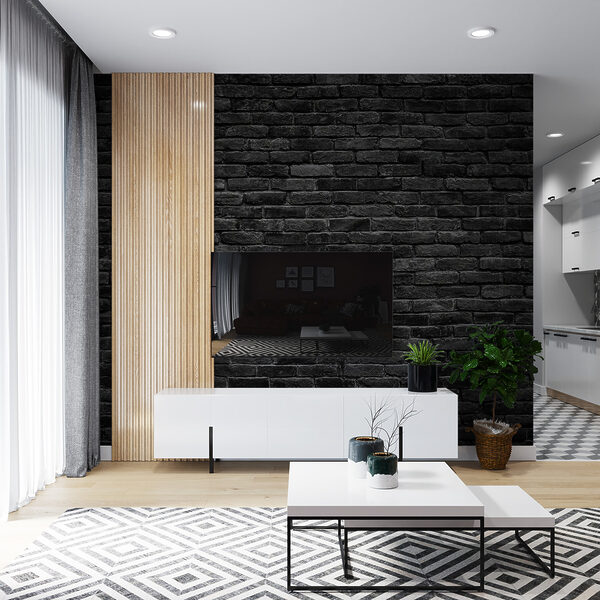 Dark bricks form a textured wall Wall mural Dark bricks form a textured wall