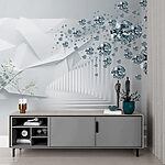 Wall mural Floating gems in a futuristic hallway