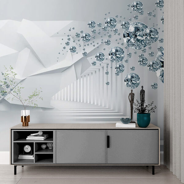Wall mural Floating gems in a futuristic hallway