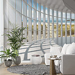 Wall mural Sunny beach view through geometric windows