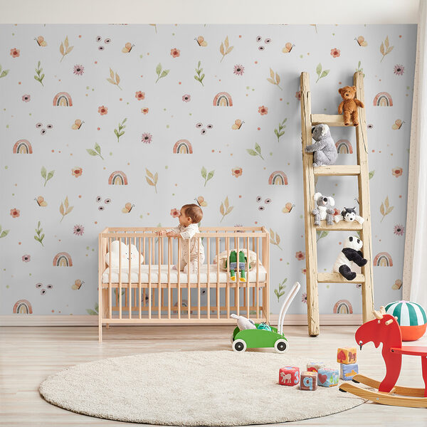 Wall mural Whimsical nature pattern with rainbows