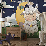 Wall mural Cartoon of a sheep holding a star