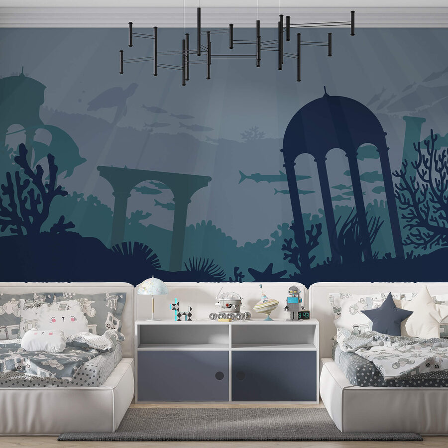 Wall mural Silhouette of a building and sea plants (SKU: t00179)